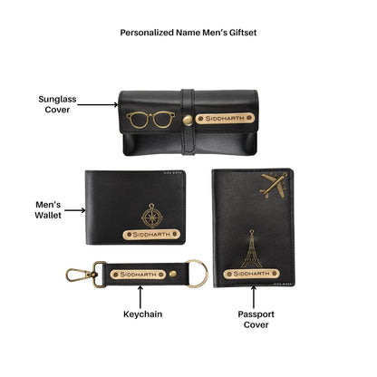 Custom Name Wallet Accessories Combo Set for MEN in Black colour [DM007]