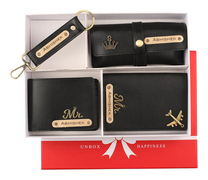 Custom Name Wallet Accessories Combo Set for MEN in Black colour [DM007]