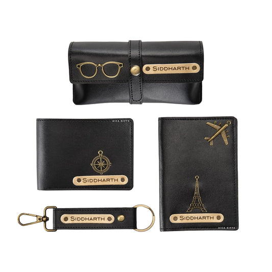 Custom Name Wallet Accessories Combo Set for MEN in Black colour [DM007]